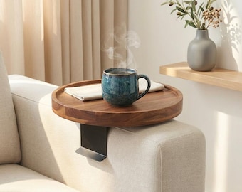 Wooden Sofa Arm Tray Table Clip On Couch Tray Coffee Snack Holder Rustic Side Table Small Space Living Gift Mothers Day