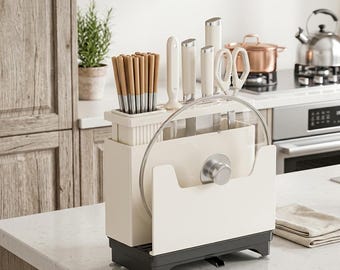 Kitchen Countertop Organizer Knife Holder Pot Lid Rack Chopstick Storage Stand Cutting Board Drain Rack Multi Functional Kitchen Rack