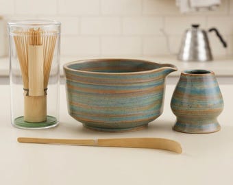 Matcha Tea Set Ceramic Bowl Chasen Whisk Holder Japanese Tea Ceremony Kit Handmade Matcha Accessories Mothers Day Gift