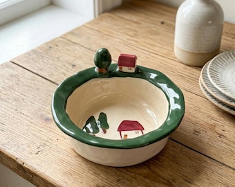 Cottagecore Ceramic Snack Bowl Hand Painted Pottery Dish Cute Rustic Kitchen Bowl Jewelry Dish Gift for Her Easter Spring