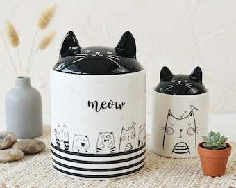 Tarro de cerámica hermético con forma de gato, ideal para dulces, como un recipiente de cocina kawaii o galletas. Decoración para el hogar. Idea de regalo de Pascua.