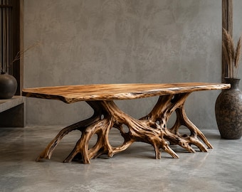 Handmade Driftwood Console Table – Live Edge Root Base, Organic Sculptural Furniture