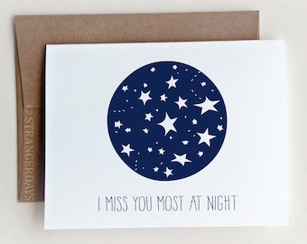 I miss you Card " I Miss you Most at Night " Greeting Card. Love Card, Missing you, Long Distance Relationship Card, Online Dating