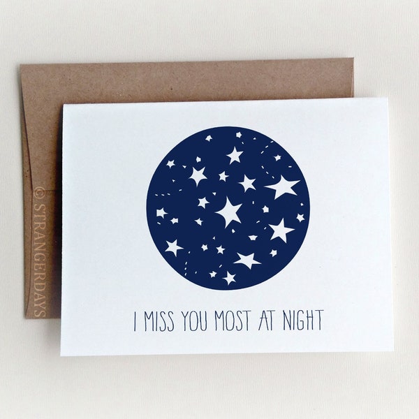 I miss you Card " I Miss you Most at Night " Greeting Card. Love Card, Missing you, Long Distance Relationship Card, Online Dating