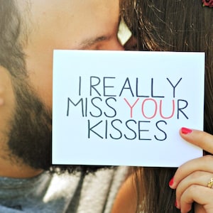 I miss you Card "I Really Miss your kisses" Thinking of you, Long Distance Relationship card, Love Card, Missing you, Valentines Day Card