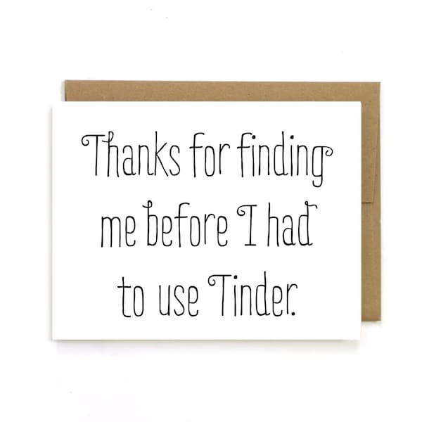 Card for Boyfriend " Tinder Card " Tinder Anniversary Card, Funny Love Card, Valentines Day Card,