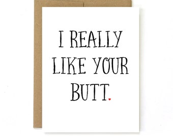 J'aime ta carte fesses, carte drôle de Saint Valentin, carte drôle je t'aime, carte fesses, fesses, carte anniversaire