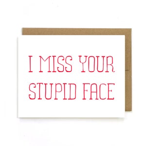 Funny I miss you Card "I miss your stupid face " Missing you card, Long Distance Card, Missing Boyfriend, I really miss you