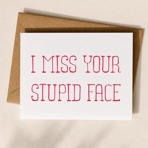 I Miss Your Stupid Face Card, Funny Miss You Card, Sarcastic Love Card, Long Distance Relationship Card, Card for Him or Her