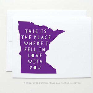 Cartão de felicitações de Minnesota "Este é o lugar onde me apaixonei por você" Eu te amo