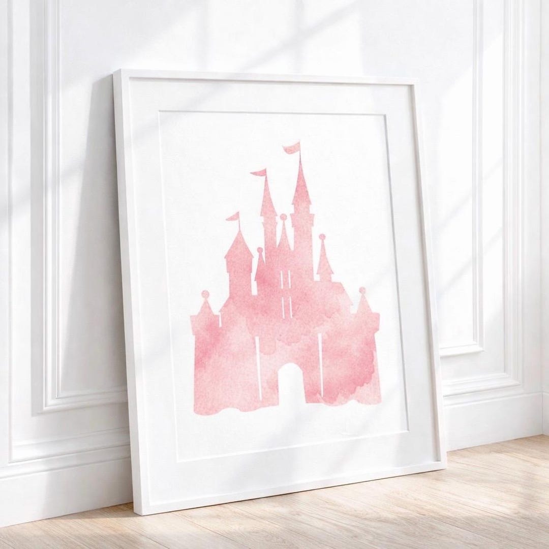 Pink Watercolor Princess Castle Wall Art Print | Fairytale Nursery ...