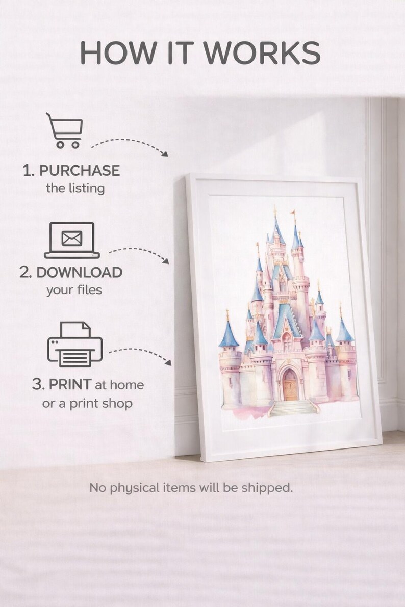 Princess Castle Wall Art Printable, Fairytale Nursery Decor, Pink ...