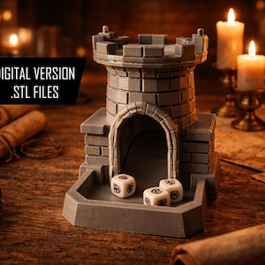 Gotycka Kamienna Wieża do Kości | Cyfrowy STL Medieval Castle Dice Roller (D&D, Pathfinder, Tabletop Terrain)