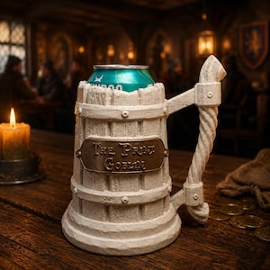 DND Tavern Tankard Can Holder | Custom Medieval Fantasy RPG Mug, Geeky Beer Cozy (Physical Print)