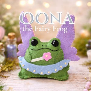 Modello di cucito per rana fatata in PDF, rana in feltro con ali di fata, rana di peluche fantasy da cucire, regalo per amanti delle rane, principessa fatata, rana di peluche fantasy da cucire