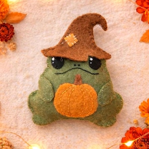 Pumpkin Frog Felt Sewing Pattern PDF Fall Frog Ornament Pattern DIY Felt Halloween Decor Woodland Animal Sewing Pattern Beginner Felt Craft