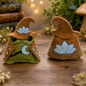 Whimsical Frog Wizard Sewing Pattern: Felt Mage Plush with Hat, Cloak (Digital Download)
