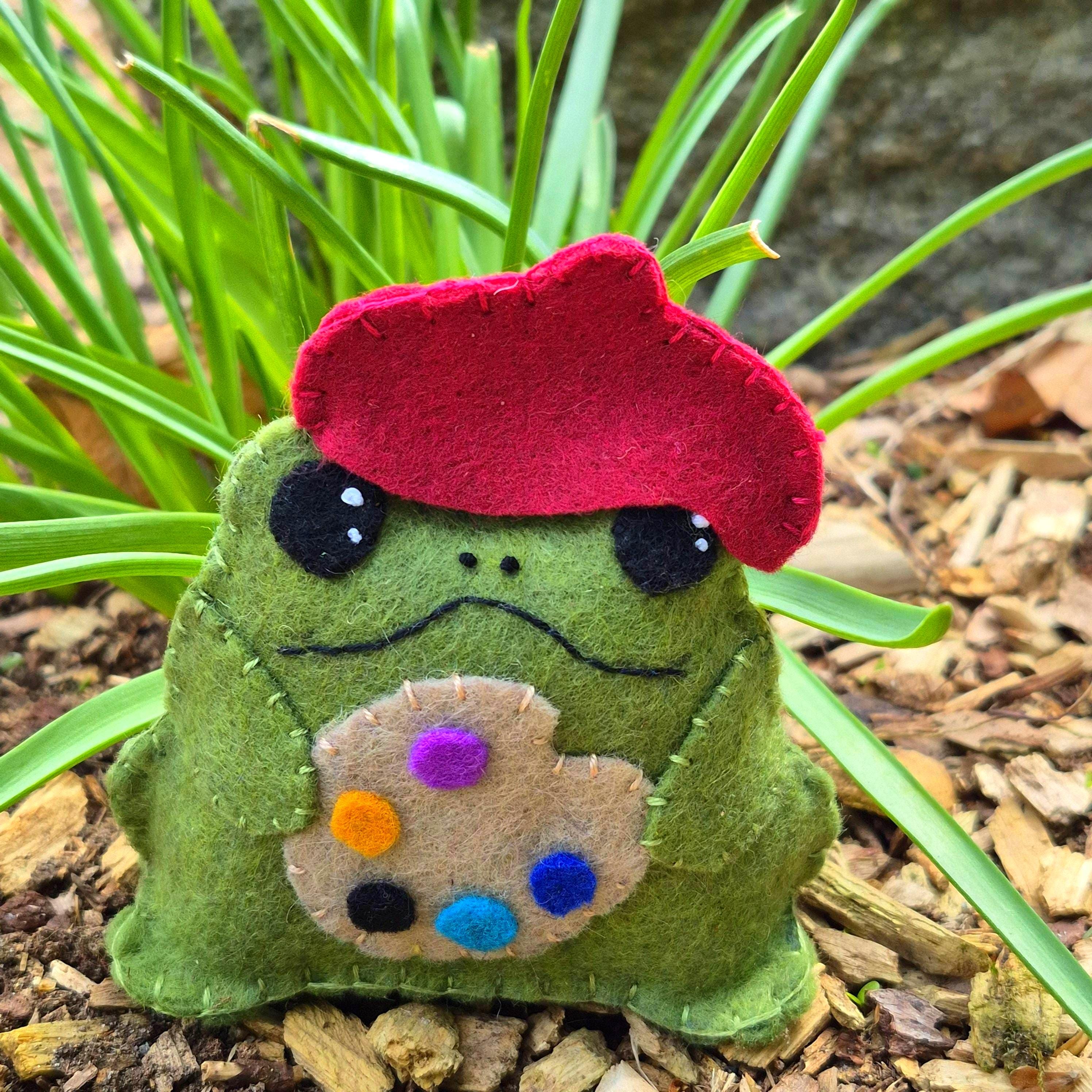 Felt Frog Sewing Pattern: Whimsical Artist Frog Plush DIY Craft ...