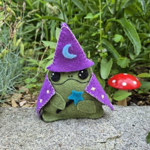 Wizard Frog Sewing Pattern: Whimsical Felt Mage Plushie with Hat, Cloak (Digital Download)