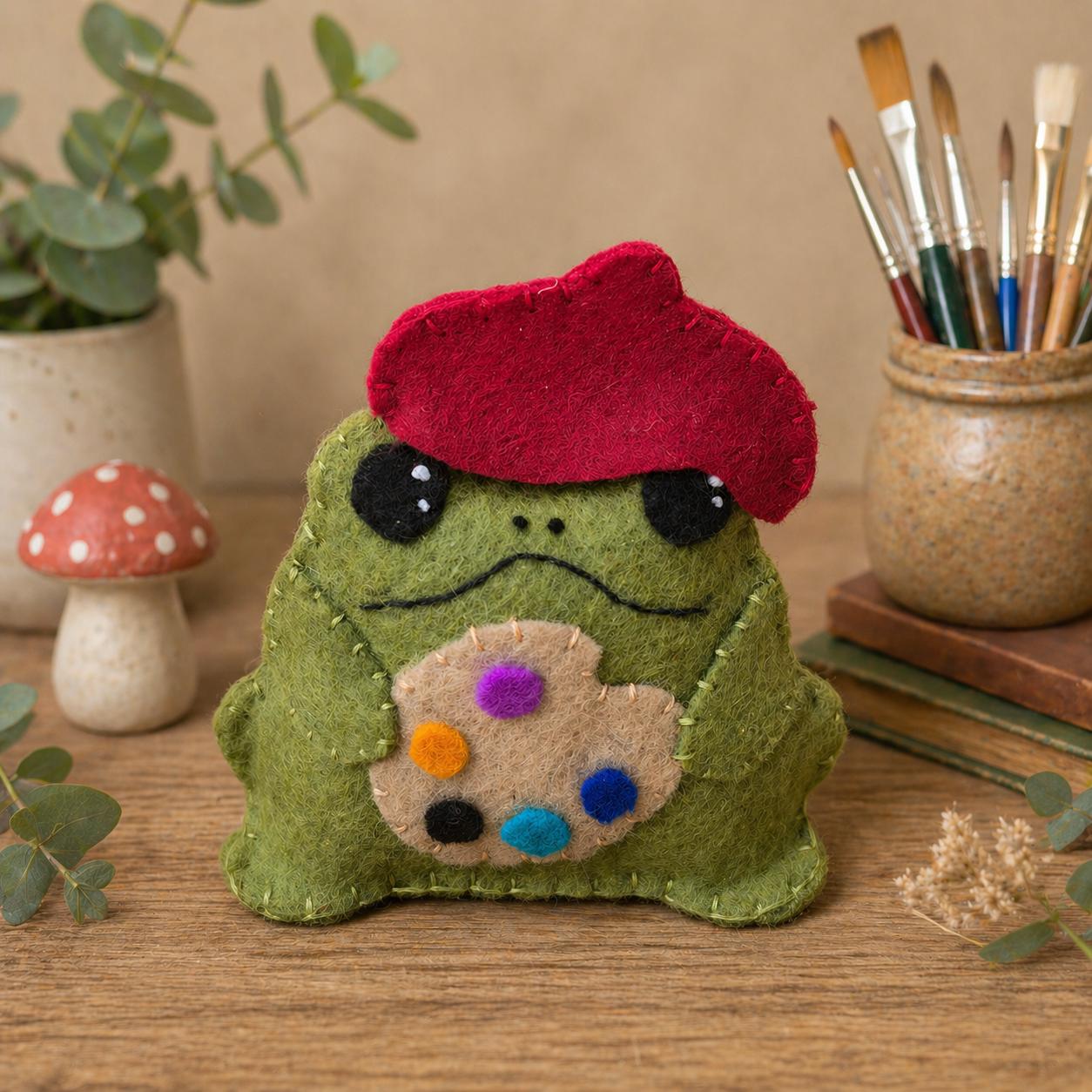 Felt Frog Sewing Pattern: Whimsical Artist Frog Plush DIY Craft ...