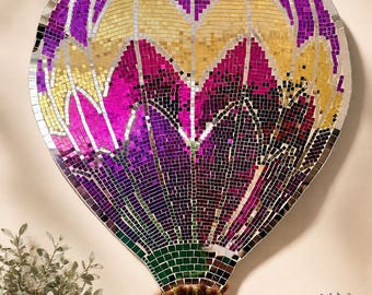 Heißluftballon Spiegel Mosaik Wand Kunst | Wunderliche reflektierende Boho-Skulptur
