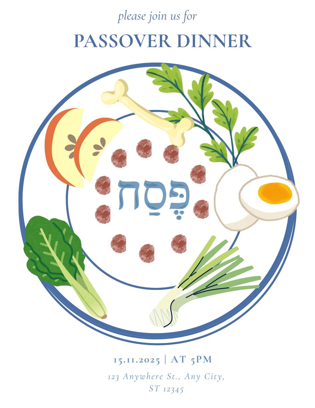 Editable Passover Invitation Template Canva | Seder Dinner Invite ...