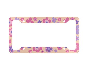 Cornice portatarga con motivo floreale stile retrò Y2K / Bordo con margherite rosa e viola