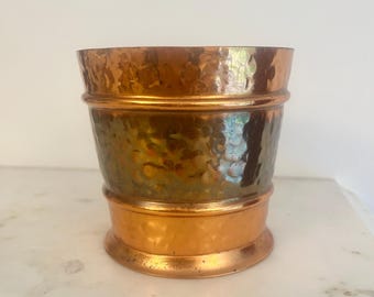 Vintage Copper Planter Pot, Hammered Copper French Jardiniere or Pot Cover Rustic Mid Century