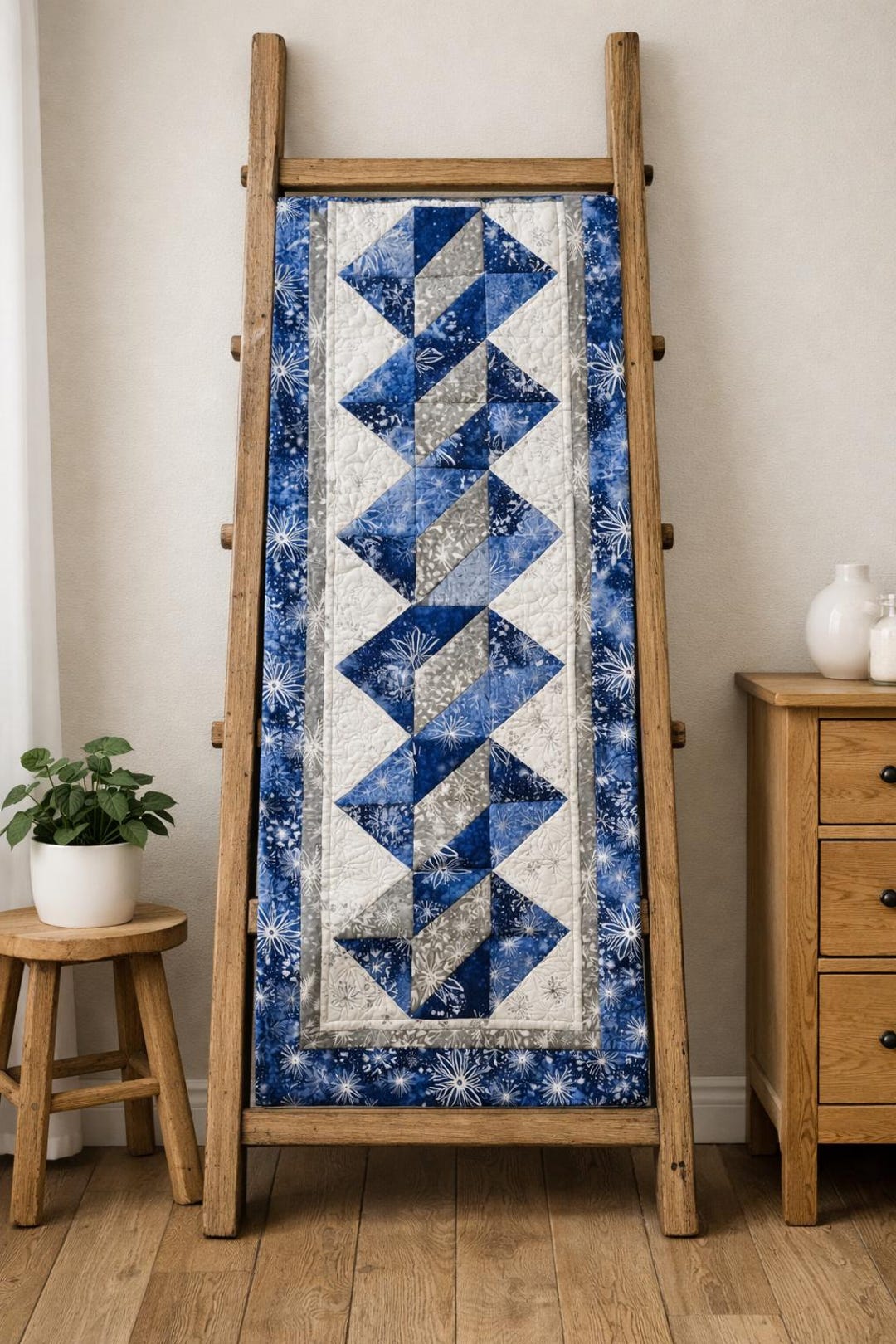 Blue Winter Star Quilt Pattern PDF – Modern Patchwork Table Runner ...