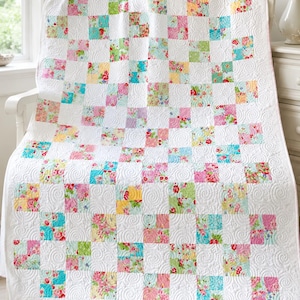 Garden Charm Four Patch Quilt Pattern – Floral Patchwork Design (PDF Pattern)