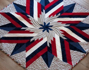 Ironbound Compass Quilt Pattern - Vaterländischer rot weißer blauer Stern Quilt PDF
