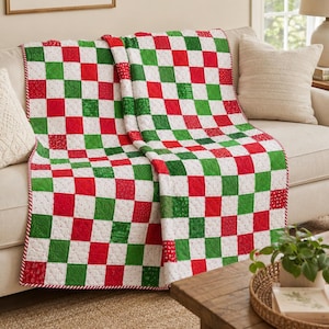 Modello classico e accogliente per trapunta patchwork – Semplice design a quattro quadrati (modello in PDF)