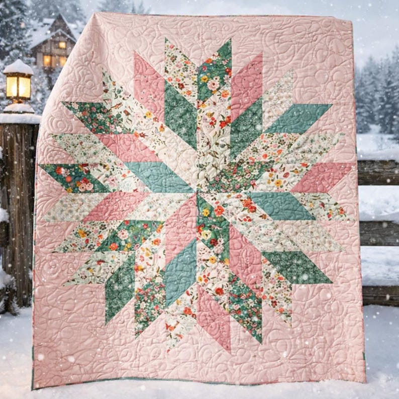 Floral Star Quilt Pattern – Modern Winter Design (PDF Pattern) image 1