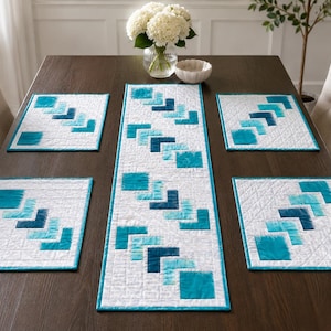 Aqua Shuffle Table Runner & Placemat Set Pattern – Modern Quilted Table Decor PDF