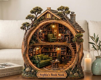 Personalisierte Holz Buch Nook Miniatur Bibliothek Diorama Regal Insert Gemütliche Leseraum Dekor Buch Liebhaber Geschenk
