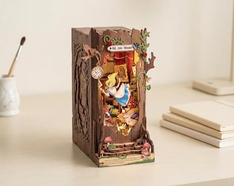DIY Miniature Book Nook Kit Alice Wonderland Shadow Box Book Nook Shelf Insert Fantasy Decor Gift for Book Lover