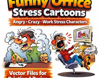 Funny Office Clipart-Set Angry Cartoon Characters-Office Stress Illustration Funny-Work Cartoons Crazy Office-Worker Stressed Employee-Humor