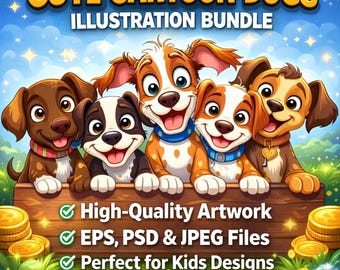 cute cartoon puppy clipart bundle,funny dog illustrations,kids graphics set,animal png,jpg psd,eps-files for stickers,prints,sublimation-dog