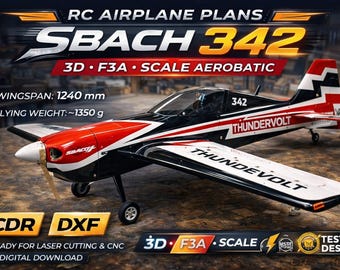 airplane plans rs sbach 342 rc model plans laser cut files dxf cdr 3d f3a aerobatic airplane blueprint balsa foam composite wingspan 1240mm