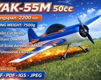 airplane drawings-yak-55m 50cc rc with a 2200mm wingspan,aerobatic model,laser cutting files dxf-pdf-igs jpeg cad drawings,plans yak-55m