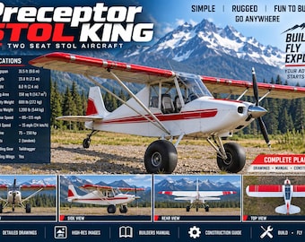 preceptor stol king aircraft plans, 2 seat homebuilt plane drawings, stol king build plans, aviation blueprint, plane plans for builders diy