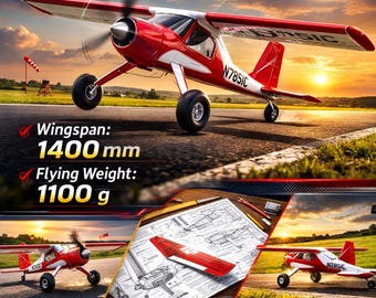 rc plane wilga-80 plans, aircraft blueprint, dwg & jpeg files, wingspan 1400mm, flying weight 1100g, scale model, rc airplane, diy assembly
