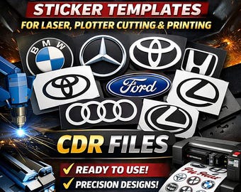 Car Emblem Sticker Templates CDR | Auto Logo Designs for Laser & Plotter Cutting, Printing | Digital Files
