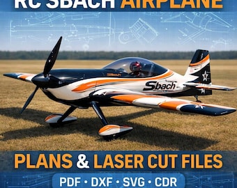 airplane plans rc sbach, laser cut files dxf,svg,cdr-aerobatic rc-model aircraft diy blueprint plans-laser cnc templates files set rc go