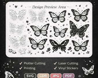 An archive of plotter cutting templates for CDR designers. (Beautiful black and white butterflies)