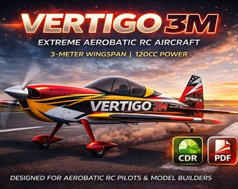 rc airplane plans vertigo 3m aerobatic model aircraft blueprint laser cut files cnc build cdr pdf diy rc aircraft for hobby pilots full set