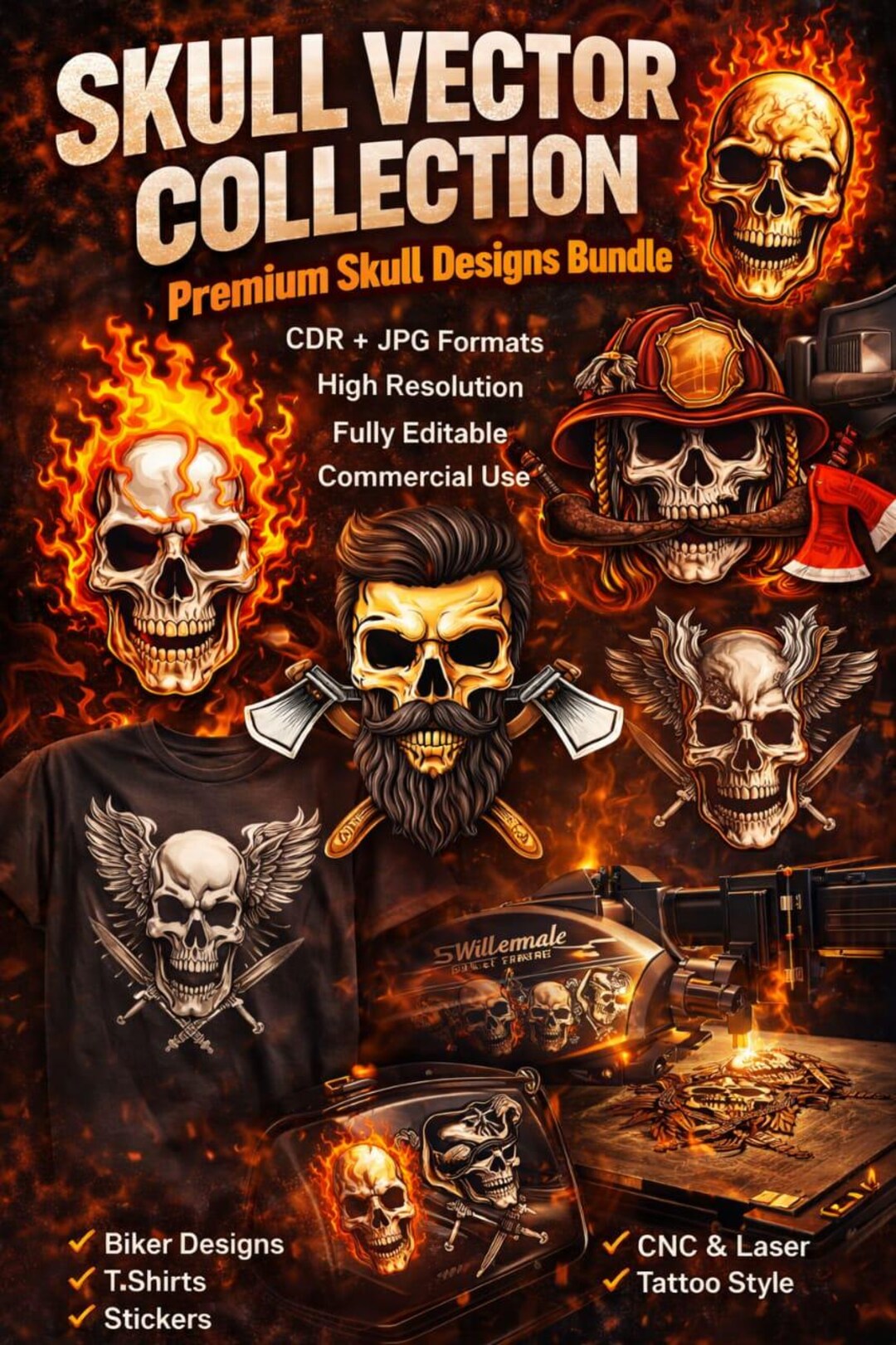 Collection Jpeg Flaming Skull Clipart Collection Jpeg-cdr Files Biker Fire Skulls ...
