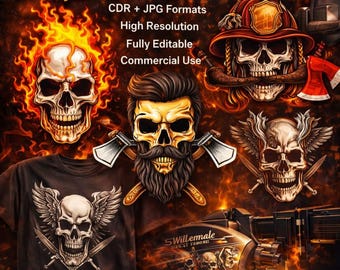 flaming skull clipart collection jpeg-cdr files biker fire skulls vector graphics for t shirt boat wrap decal cnc laser print design