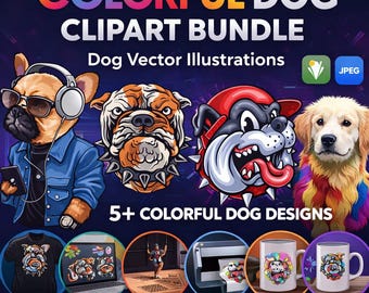 colorful dog clipart bundle bulldog french bulldog retriever dog vector designs cdr jpeg files for t shirt stickers sublimation print