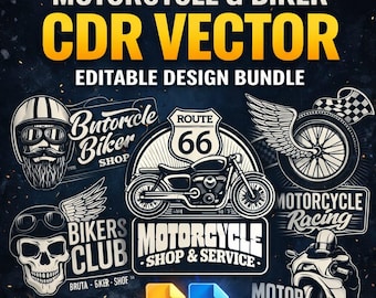 motorcycle biker cdr bundle cdr vector files skull logo racing garage route 66 editable design for t shirt decal print commercial use,cdr.